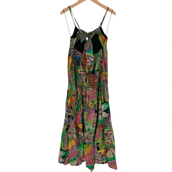 GB Leaf Print V-Neck Tie-Back Tiered Maxi Dress size Juniors Medium NWT Tropical - Picture 9 of 13